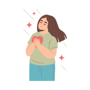 Illustration of a woman holding a heart, feeling at home